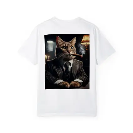 Gangster Cat Pinstripe Suit Dark Room