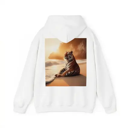 Tiger Resting On Sandy Beach At Sunset