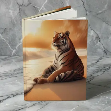 Tiger Resting On Sandy Beach At Sunset