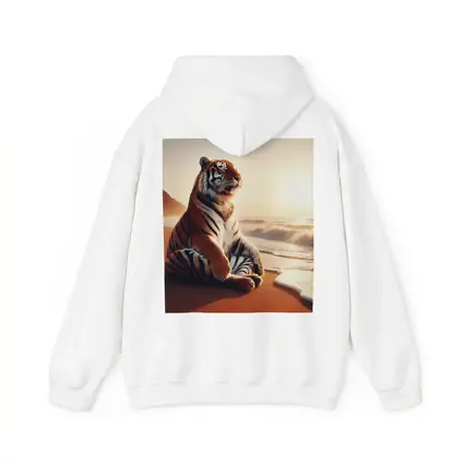 Tiger Sitting on Beach at Sunset