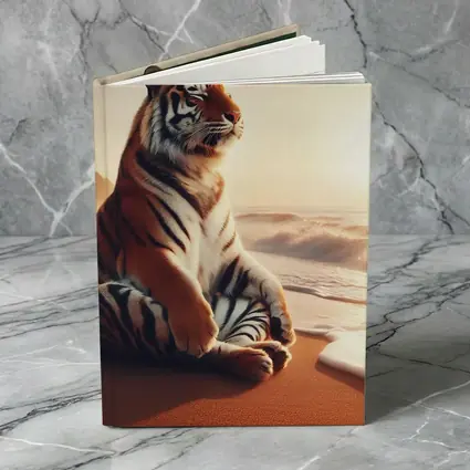 Tiger Sitting on Beach at Sunset