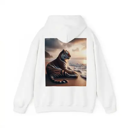 Tiger Resting On Sandy Beach At Sunset