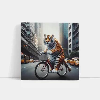 Tiger Riding Bicycle Through City Streets
