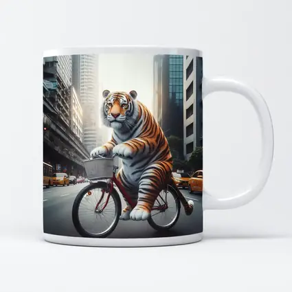 Tiger Riding Bicycle Through City Streets