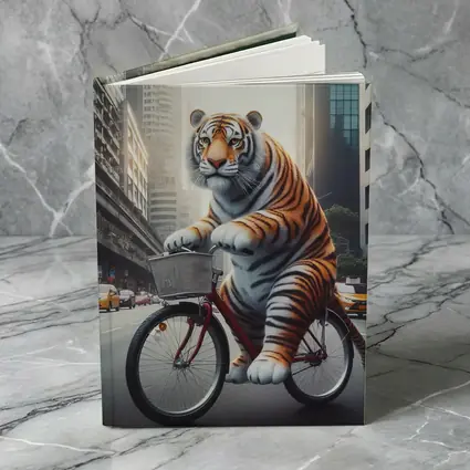 Tiger Riding Bicycle Through City Streets