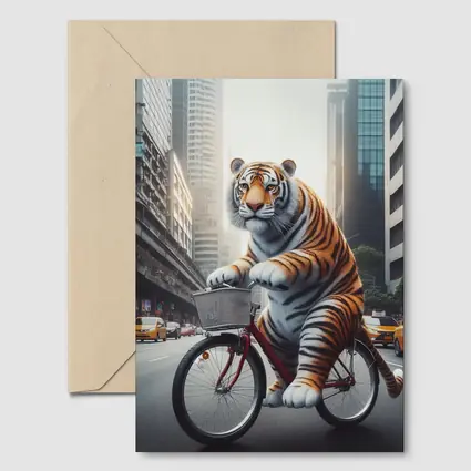 Tiger Riding Bicycle Through City Streets