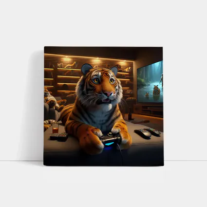 Tiger Gaming on Couch Cozy Room