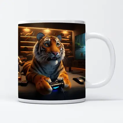 Tiger Gaming on Couch Cozy Room