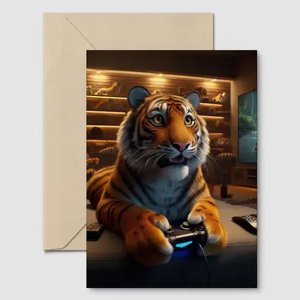 Tiger Gaming on Couch Cozy Room