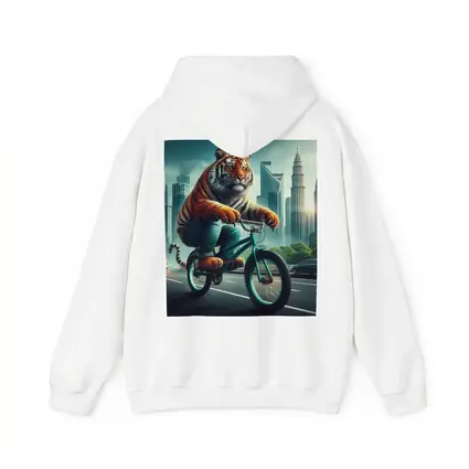 Tiger Riding Bicycle City Skyline Art