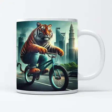 Tiger Riding Bicycle City Skyline Art