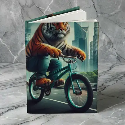 Tiger Riding Bicycle City Skyline Art