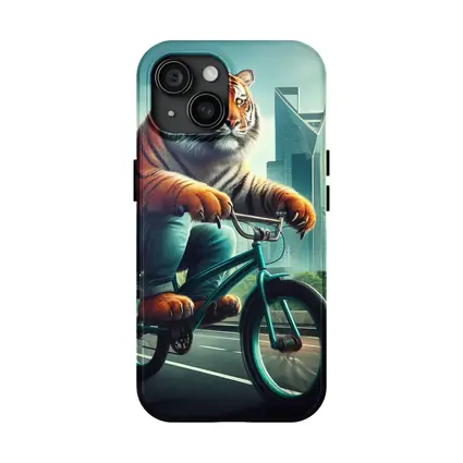 Tiger Riding Bicycle City Skyline Art