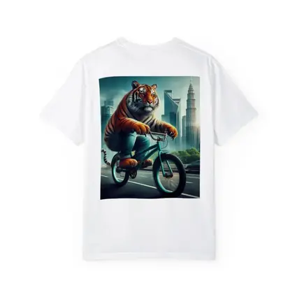 Tiger Riding Bicycle City Skyline Art