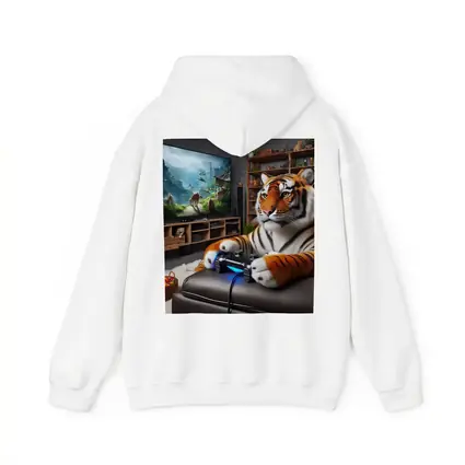 Tiger Playing Video Games Cozy Room