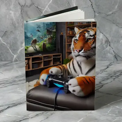Tiger Playing Video Games Cozy Room