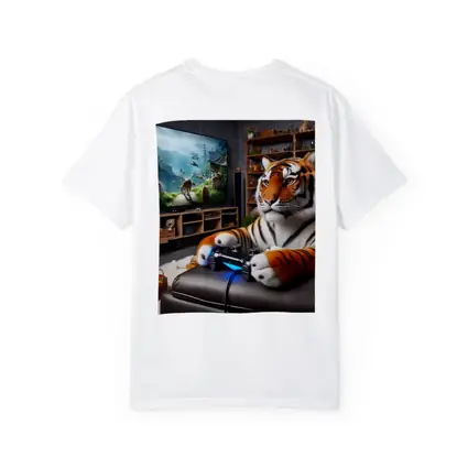 Tiger Playing Video Games Cozy Room
