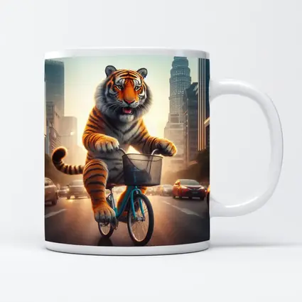Tiger Riding Bicycle Through City Streets