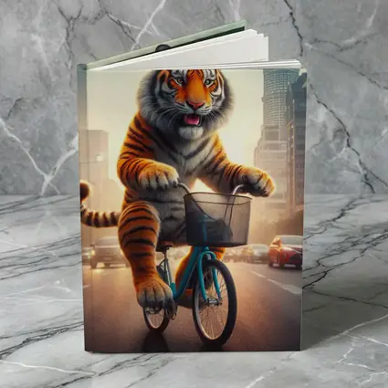 Tiger Riding Bicycle Through City Streets