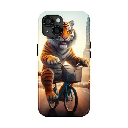 Tiger Riding Bicycle Through City Streets