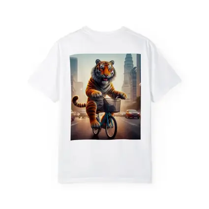 Tiger Riding Bicycle Through City Streets