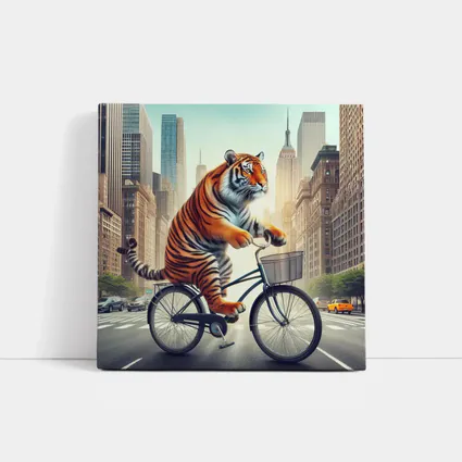 Tiger Riding Bicycle Through City Streets