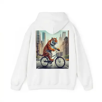 Tiger Riding Bicycle Through City Streets