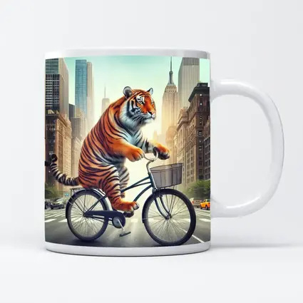 Tiger Riding Bicycle Through City Streets