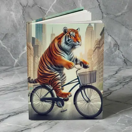 Tiger Riding Bicycle Through City Streets