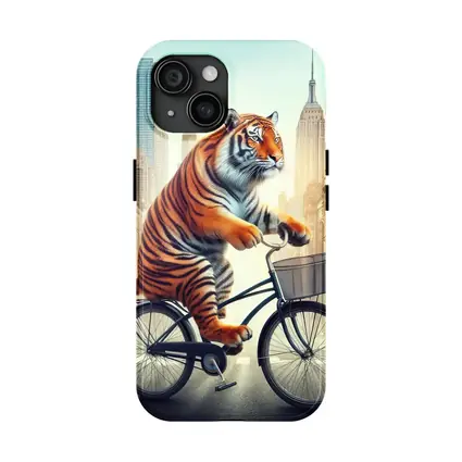 Tiger Riding Bicycle Through City Streets