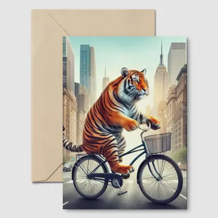 Tiger Riding Bicycle Through City Streets