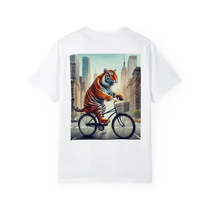 Tiger Riding Bicycle Through City Streets
