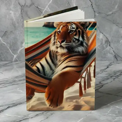 Tiger Relaxing In Hammock On Beach