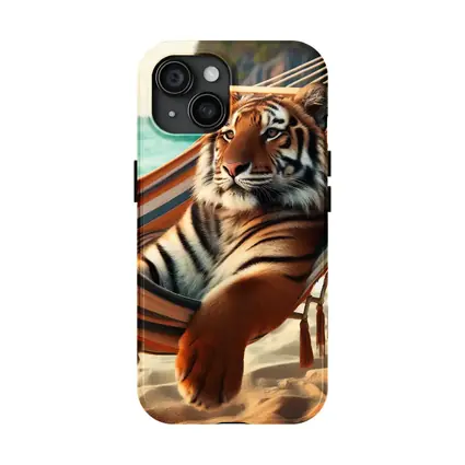 Tiger Relaxing In Hammock On Beach