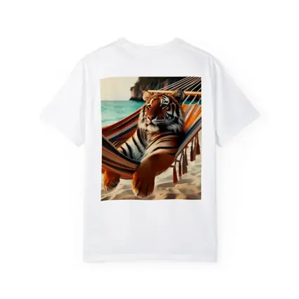 Tiger Relaxing In Hammock On Beach