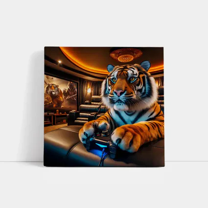 Tiger Playing Video Games Home Theater