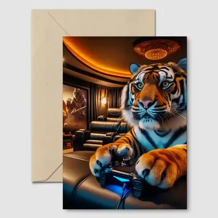 Tiger Playing Video Games Home Theater