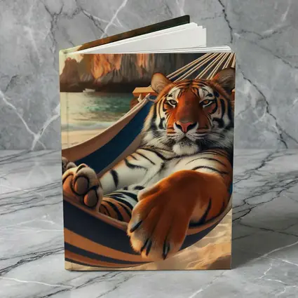 Tiger Relaxing in Hammock on Beach