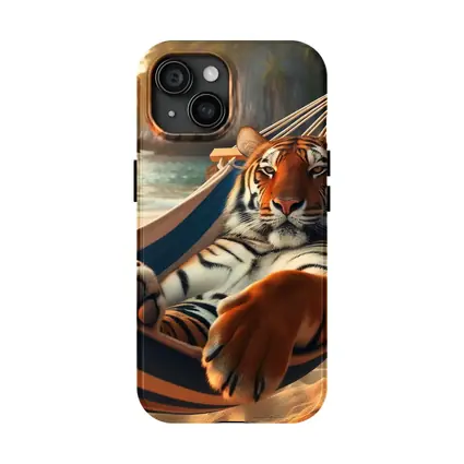 Tiger Relaxing in Hammock on Beach