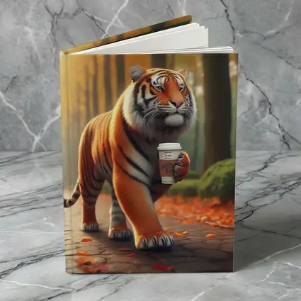 Tiger Carrying Coffee Cup Autumn Park