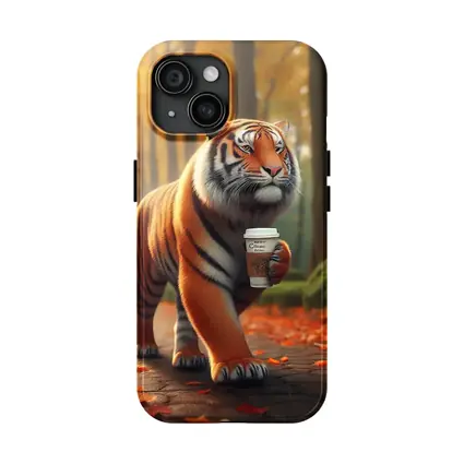 Tiger Carrying Coffee Cup Autumn Park
