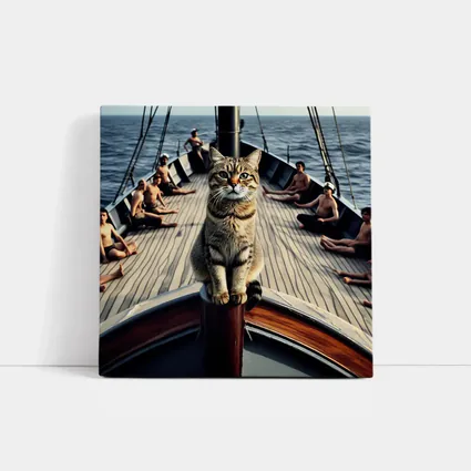 Tabby Cat Standing On Sailboat Bow