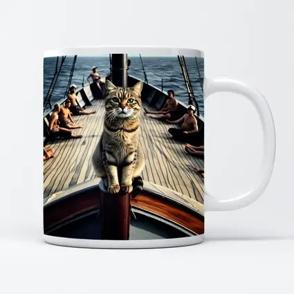 Tabby Cat Standing On Sailboat Bow