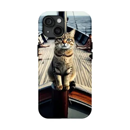 Tabby Cat Standing On Sailboat Bow
