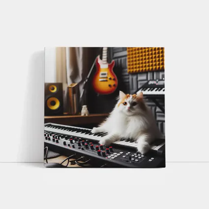 Fluffy Cat Relaxing on Music Studio Keyboard