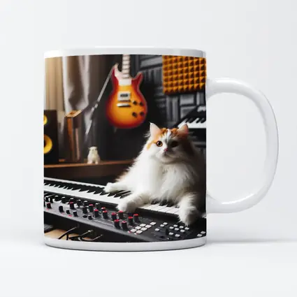 Fluffy Cat Relaxing on Music Studio Keyboard