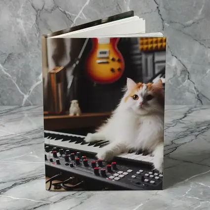 Fluffy Cat Relaxing on Music Studio Keyboard