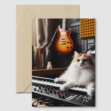 Fluffy Cat Relaxing on Music Studio Keyboard