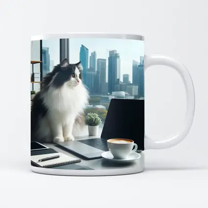Fluffy Cat Working At Office Desk
