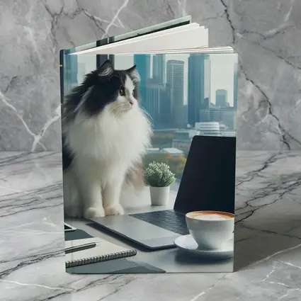 Fluffy Cat Working At Office Desk